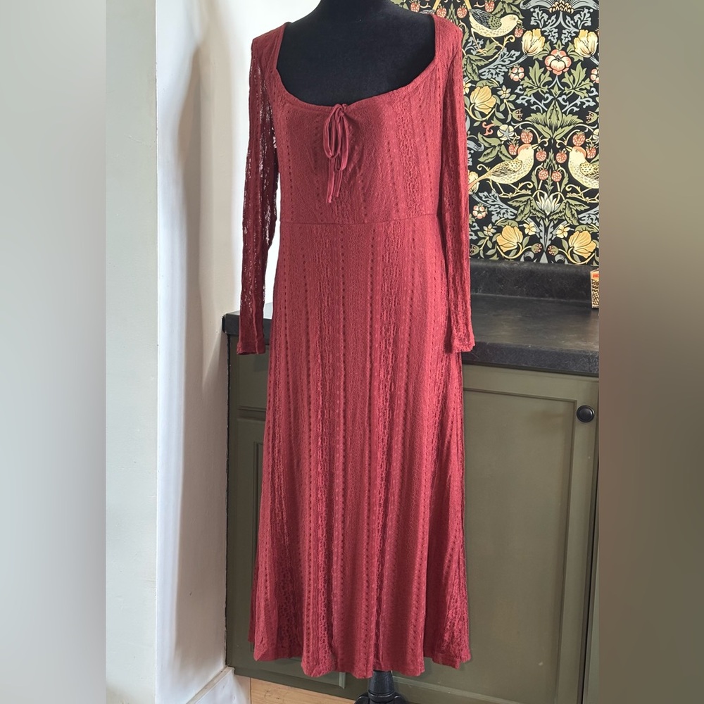 BloomChic rust lace stretch midi dress Sz 10 NEW cottagecore fairy